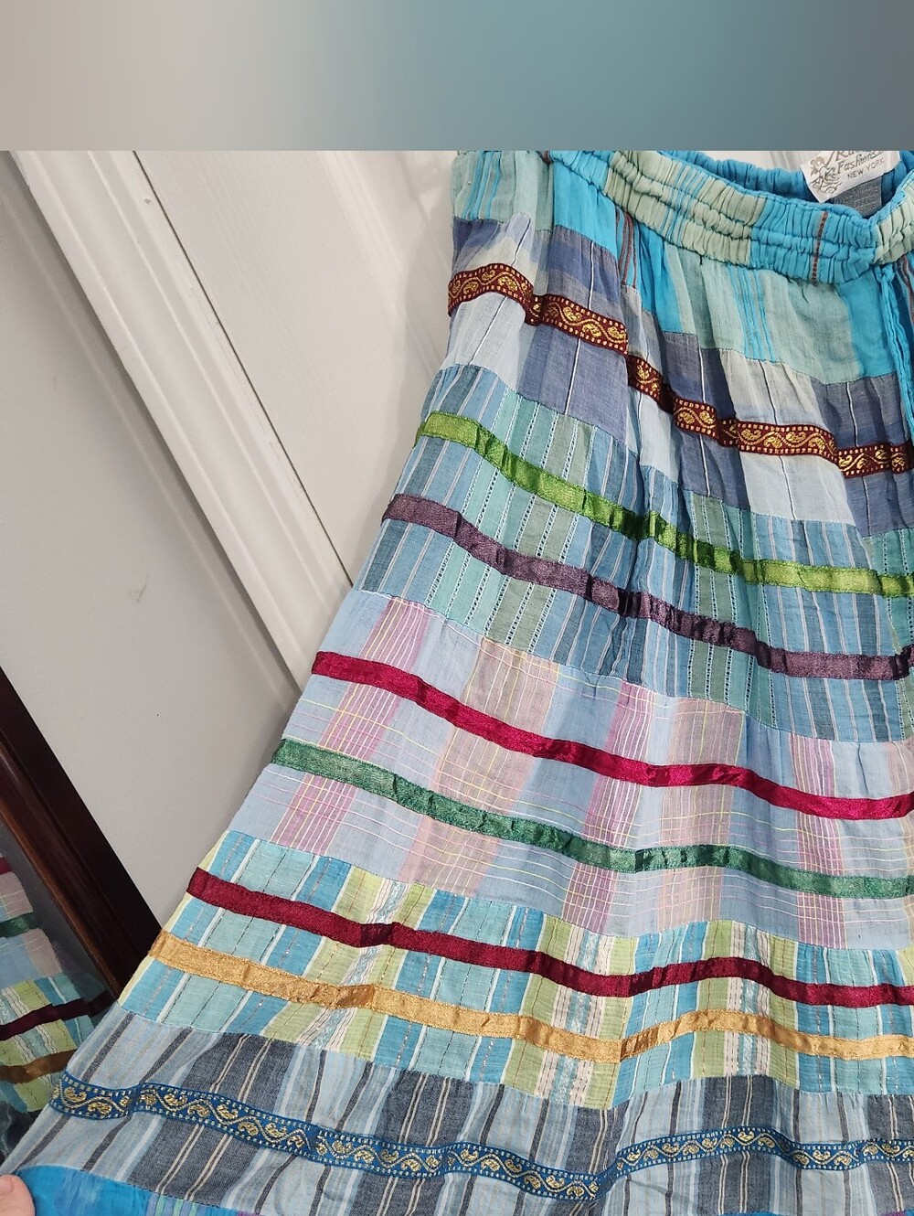 Vintage pull on patchwork cotton skirt boho hippie colorful festival OS - Picture 2 of 8